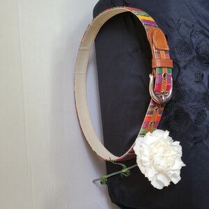 Handwoven Multicolor Rainbow Leather Guatemalan Belt, Large